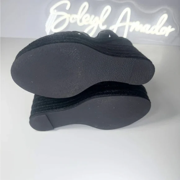 Saint Laurent Tribute Wedge Espadrilles Black Leather Platform Designer Sandals - Picture 8 of 10